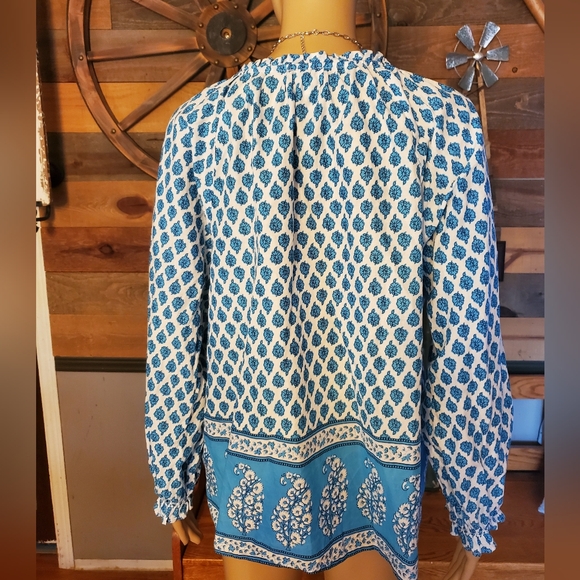 J. Crew White & Blue Block-Print Artist Top - Picture 7 of 13